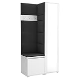 Brent - Garderobenschrank Flur Weiß mit sitzbank 95 cm Breit Luton 6 - Multifunktionale Flurgarderobe Set mit Stauraum und Wandpaneel, Garderobe mit Sitzfläche und Kleiderhaken