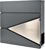 Verda Briefkasten mit Zeitungsfach, Postkasten Designer Wandbriefkasten mit Edelstahl, Schloss unter dem Deckel versteckt, 2X Schlüssel Zeitungsrolle, modern (SN3693-1)