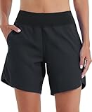 WILLIT Badeshorts Damen Badehose Schwimmen Boardshorts Schnelltrocknend Sommer Bikini Shorts High Waist Trunks UPF50+ UVA Schutz 7' mit Liner Taschen Schwarz Größe 42