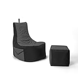 Nadimaideal Gaming Sitzsack XXL mit Hocker für Kinder, Teenager & Erwachsene | Indoor & Outdoor | Bodenkissen - Sessel - Beanbag bereits gefüllt | Füllung EPS Perlen (Anthrazit, Zweifarbig)