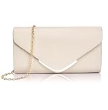 Larcenciel Damen Clutch, Nude Leder Handtaschen mit Abnehmbarer Kette, Elegant Envelope Abendtasche Mode Crossbody Umschlag Clutches Umhängetasche Tasche für Hochzeit Party Prom Date (22x11.7x4.8CM)