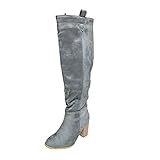 BIISDOST Stiefel Damen mit Absatz Einfarbig Vintage Dicke Niedrige Boots Western Denim Plissee Ferse Lederstiefel Schlank Mittlere Overknee-Stiefel für Party Abschlussball Ankle Boots Outdoor