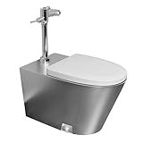Aioneer Badezimmertoilette Aus Edelstahl 304, Einteilige Toilette, Toilette Ohne Spülkasten, Gewerbliche Toilette, Druckspülung, Rostschutz, Frostschutz, Geruchsschutz