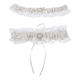 UKCOCO Spitzen Strumpfband Satz für Braut Elastisches Oberschenkel Brautstrumpfband in Milchweiß Hautfreundlich Flexibel rutschfest für Hochzeit und Festliche Anlässe