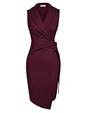 GRACE KARIN Vintage Kleider Damen Elegant V-Ausschnitt Dunkelrot Bodycon Kleid Damen Etuikleid M Dunkelrot -2