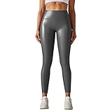 Dehnbare Damen-Hose, Yogahose, Workout, Jogger, Damen, hohe Hüfte, enganliegend, PU-Leder, modische Nähte, Sport, Laufen, Fitness, Yogahose, Workout-Leggings für Frauen, Taschen, grau, XL