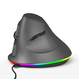 PUSOKEI Ergonomische Vertikale Maus, 7 Programmierbare Tasten, RGB-Beleuchtung, PC-Maus, Einstellbare DPI-Mäuse, Optische Maus, Gaming-Maus für Win 7, 10, 11, IOS (Gray)