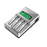 NUOBESTY Slots Aa Aaa Batterie Schnellladegerät mit USB LCD Display Intelligenter Batterieladegerät für Nimh Akkus Gleichzeitig Ladbar Eu