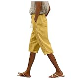 Generisch Damen Freizeit Shorts Bequeme Lässige Weite Sommer Strandhose mit Ausgehöhlter Tasche für Wanderungen Entspannung (Yellow, XXXL)