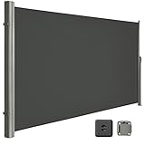 LARMNEE Seitenmarkise, ausziehbar, 180 x 500 cm, Sichtschutz, Sonnenschutz, Blickdicht, Seitenrollo, für Balkon, Terrasse, Garten, Anthrazit EBK185BP02