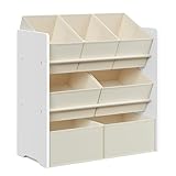 SONGMICS Kinderregal, Spielzeugregal, Bücherregal Kinder, mit 7 Aufbewahrungsboxen aus Vliesstoff, Kinderzimmer-Regal, geräumig, 29,5 x 62,5 x 60 cm, wolkenweiß GKR034W10