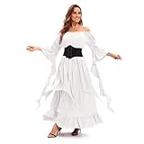 Mittelalter Maxikleid Damen mit Korsett - Renaissance Kleider Damen Trompetenärmel Mittelalterkleid mit Unregelmäßiger Saum Vintage Abendkleid Elegant Partykleid Halloween Karneval Kostüm Festlich