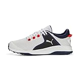 PUMA Golf Herren Fusion Grip Extra breiter Golfschuh, White silverpuma Navy, 44 EU