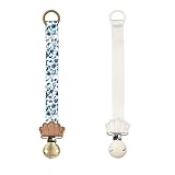 Elodie Details Schnullerclip – Nachhaltige Schnullerkette mit Clip – BPA-freier Schnullerhalter aus recyceltem Polyester – Schnullerband für Jungen & Mädchen – 2er Pack– Garden Leo Toile/Weiß scallop