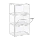 SONGMICS Schuhboxen, 3er Set, stapelbare Schuh-Organizer, Kunststoffboxen mit durchsichtiger Tür, Schuhaufbewahrung, für Schuhe bis Größe 46, 28 x 36 x 22 cm, transparent LSP03CW