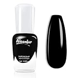 Aieenjor Nagellack Schwarz auf Wasserbasis, Ungiftig, Abziehbar Und Schnell Trocknend Geeignet für Halloween Konzerte Abendpartys Usw,Black Nail Polish 8ml