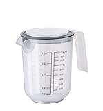 APS Rührbecher mit Deckel - Messbecher mit Maßskalen für Flüssigkeiten (l/ml), Zucker (g) und Mehl (g) / Volumen 1 Liter/Ø 12,5 cm/Höhe 16 cm