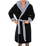 Generisch Bademäntel Für Herren Leicht - Morgenmantel Herren Schwarz Nachtwäsche Flauschig Mittellang Bathrobe Langer Collar Hausmantel Winter Warm Bademantel Loungewear Bequeme Nachtwäsche S-5Xl