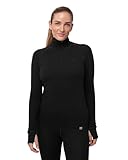 DANISH ENDURANCE Merino Shirt Damen, Reißverschluss & Rollkragen, Half Zip Langarmshirt, Schwarz, XS