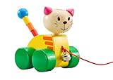 Selecta 62035 Tinka, Nachzieh Katze, Schiebe-und Nachziehspielzeug aus Holz, 12 cm