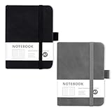 YJSDDNTY 2 pcs Notizbuch A7, Notizblock Mini Notizbuch, Taschennotizbuch Leder mit Elastischem Verschlussband für Reisen Schule,Journal, Reisetagebuch, Notizbuch Leder (Schwarz+Grau)