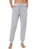 Irdcomps Schlafanzughose Damen Lang Winter Pyjamahose Baumwolle Warm Schlafhose Gestreifte Jogginghose Sporthose Für Frauen Grau M