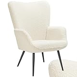 tectake® Skandinavischer Stil Ohrensessel, Teddy Sessel Hygge, Bouclé Sessel Wohnzimmer, Schlafzimmer, Statement Piece Loungesessel, belastbar bis 150 kg