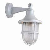 Außenwandlampe Messing massiv Glas Grau E27 IP64 rostfrei witterungsbeständig H: 27 cm Maritim Wandlampe außen Außenleuchte Wand