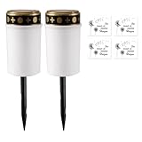 ASOFTY 2 Stück Solar LED Grablicht, Solar Grabkerze mit 2 Erdspieß und Aufkleber, LED Grableuchte, Outdoor Grablicht Solarbetrieben für Grabdeko