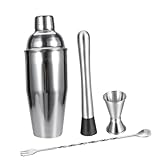 KOCKSHION 4 Stück Cocktail Shaker Set Teilig Professionelles Mixologist Barwerkzeug für Zubereitung von Alkoholischen Getränken Cobbler Shaker Jigger und Ausgießer