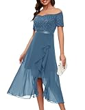 Berylove Ballkleider Damen Lang Kleid Damen Festlich Kleid Glitzer Brautjungfernkleider Hochzeitsgast Kleid Damen Jugendweihe Bridesmaid Dress BLP7085 Grey Blue M