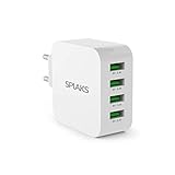 Splaks USB Ladegerät 4-Port 40W 5V/8A Wall Charger Netzteil 2.4A Schnell Aufladen für iPhone 11/6/7/8/Plus/X/Xs/Xs Max/XR iPad Galaxy Bluetooth/AirPods Pro usw.-Weiß