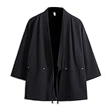 Seidarise Herren Kimono Cardigan Noragi Jacke Japanisch Yukata Mantel Haori Übergröße - Schwarz - Mittel
