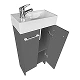 paplinskimoebel - Waschbecken mit Unterschrank 40cm Breit Malibu, Badezimmerschrank klein, Waschtisch mit Unterschrank, Badezimmermöbel für Gäste WC, Waschbeckenunterschrank Grau