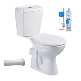 Belvit Stand-WC mit Taharet, Wandabgang waagerecht, Keramik-Aufsatzspülkasten, Softclose WC-Sitz, Zwei-Mengen-Spültechnik, hygienische Wasserreinigung ohne Strom, Maße 71x41x36 cm, Weiß