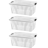 astor24 PREMIUM 3er XXL Set Aufbewahrungsbox transparent Organizer mit Deckel stapelbar. Ideal für Büro, Kinderzimmer, Küche & Werkstatt (3er Set 14 Liter)