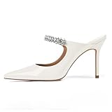 XINIUNIU Pantoletten mit Absatz für Damen, Strassabsatz, spitzer Zehenbereich, Slipper, 10,2 cm, Stiletto, geschlossene Zehen, Sandalen, Kleid, Hochzeit, Pumpschuhe, Weiss/opulenter Garten, 38 EU