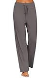 Ekouaer Damen Schlafanzughose Lang Schlafhosen Damen Schlafhose Yoga Hose Damen Lang nge Stretch Loungehose mit Kordelzug Grau M