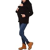 amropi Tragejacke für Mama und Baby 3 in 1 Damen Langarm Kapuze Känguru Umstandsjacke Warm Tragepullover mit Babyeinsatz Schwarz,L