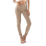 Nina Carter P106 Damen Jeanshosen Slim Fit Push-Up Skinny Jeans Mid-High Waist, Hellbraun (P106-18), M