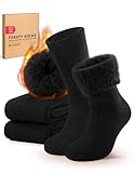CLOSEMATE 2 Paar Wintersocken Herren Wärmesocken Dicke Ultra Warm Gefütterte Socken mit Vollplüsch Flauschige weiche Kuschelsocken Atmungsaktive Stiefelsocken 43-46 2Schwarz