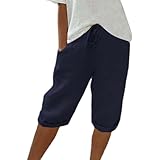 WDCHAOYUE Leinen Shorts Damen, Weiße Hosen Damen, Kurze Hose Damen Sommer, Sport Shorts Damen Knielang, Kurze Hose Damen Sommer, Leinenhosen, Weite Leinenhose Damen, Lockere Hosen Damen Sommer, Kurze