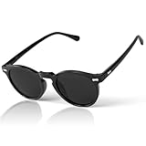 AUYAO Sonnenbrille Herren, Retro UV 400 Unisex Sportbrille Sunglasses, Runden HD-Schützende Polarisierte Sonnenbrille für Autofahren, Outdoor Sportarten und Geschäftsreisen(C1-Schwarzer Rahmen)
