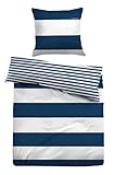 TOM TAILOR 0049769 Bettwäsche Garnitur mit Kopfkissenbezug Baumwoll Linon - Stripe 1x 155x220 cm + 80x80, Indigo Blue, 0049769/807/004