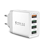 USB Ladegerät,4-Ports USB Ladeadapter mit 33W Intelligent QC 3.0 Schnellladegerät Mehrfach Ladestecker USB Netzteil für iPhone 15 14 13 12 11 Pro X 8 7,Samsung Galaxy S21 S20 FE S10 S9 A71 A51,Handy