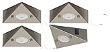Trango 4er Set 6739-42N Küche Unterbauleuchte inkl. 4x 4,8 Watt LED Modul 3000K warmweiß *COOK* Einbauleuchte - Einbaustrahler aus Edelstahl Dreieckleuchte m. Schalter, Schrankleuchte, Küchenleuchte