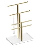 Schmuck Organizers, Schmuckständer 32cm Groß, 4 Ebenen Robust Schmuckaufbewahrung Reise, Schmuckschrank für Halskette, Armband, Parfüm und Ohrringe, Deko Aesthetic Accessoires, Gold/Weiß