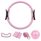5 Stück Pilates Ring Set mit Yoga Ball, Yoga Gurt und Fitnessbänder, Pilates Essentials Kit für Frauen, Pilates Set für Zuhause, Geeignet Fitnessgerät für Heimtraining und Studio-Workout (Rosa)