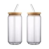 MOTHNUR Glas Trinkbecher 2 Stück Großes Hitzebeständiges Wasserglas mit Deckel und Strohhalm Transparente Glasdose Tassen für Saft Kaffee und Kalte Getränke Küchen und Wiederverwendbar