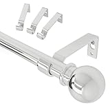 Gardinenstange Silber, 80-122 cm Gardinenstange Edelstahl mit Halterung, 16mm Durchmesser Gardinenstange Wandmontage für Scheibengardinen. Gardinenstange Metall mit Spleißen Verstellbare